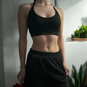 Sexy black laced sports bra size
 Small